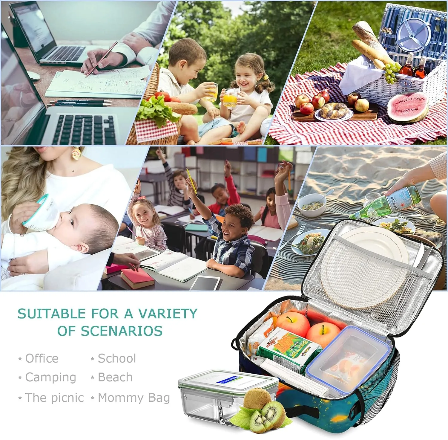 Fire Phoenix Lunch Bag, Reusable Lunch Box for Women Men, Insulated Cooler Bag Lunch Tote Bag with Shoulder Strap for School Office Picnic Travel