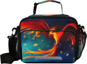 Fire Phoenix Lunch Bag, Reusable Lunch Box for Women Men, Insulated Cooler Bag Lunch Tote Bag with Shoulder Strap for School Office Picnic Travel