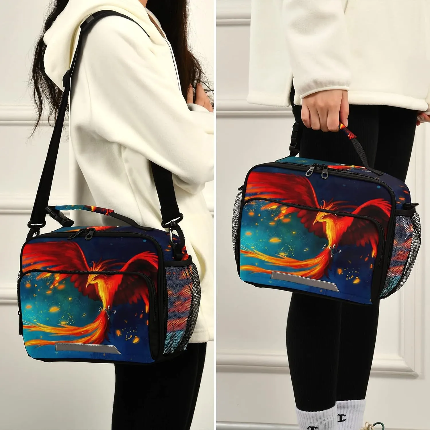 Fire Phoenix Lunch Bag, Reusable Lunch Box for Women Men, Insulated Cooler Bag Lunch Tote Bag with Shoulder Strap for School Office Picnic Travel