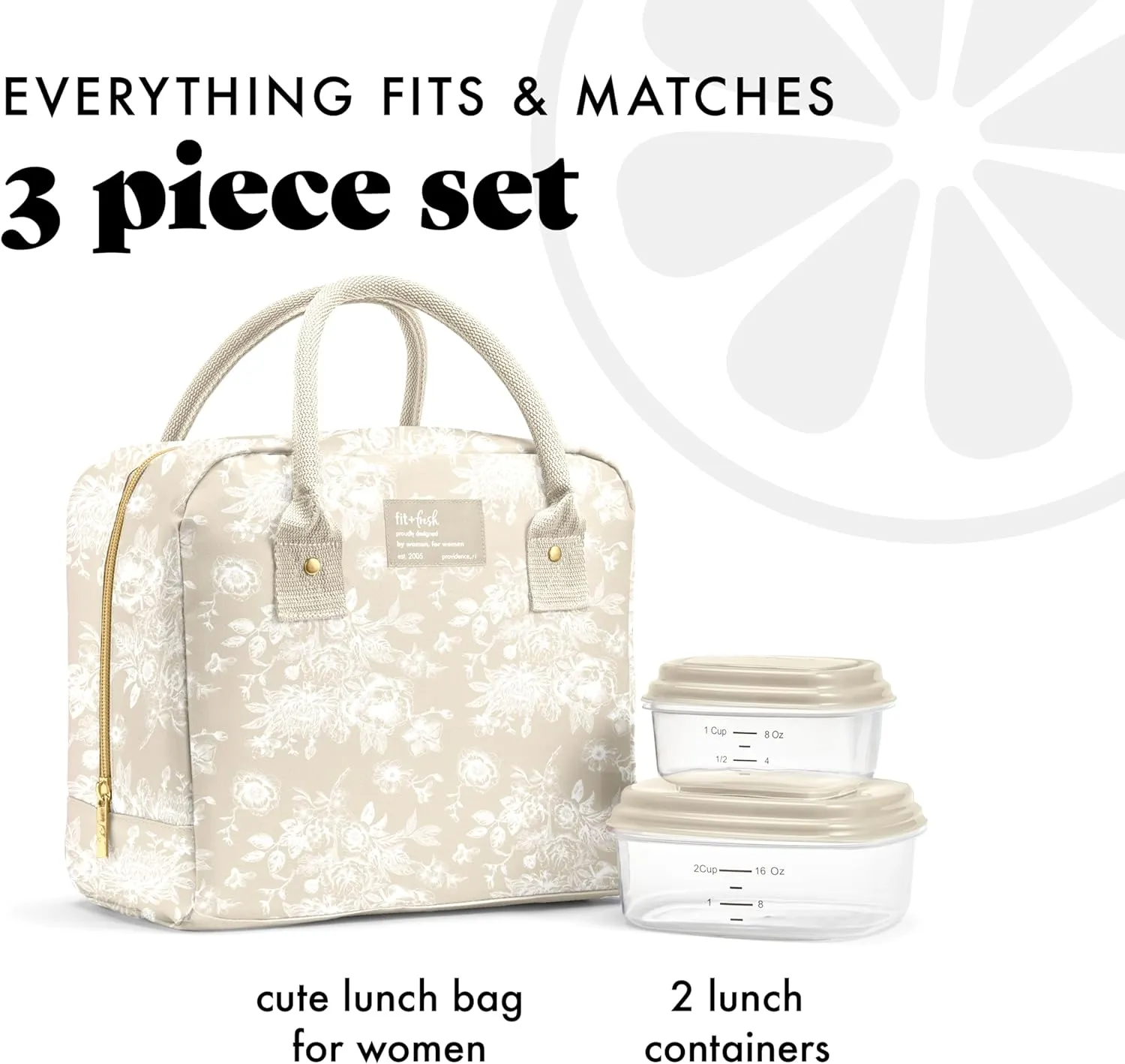 Fit & Fresh Lunch Bag For Women, Insulated Womens Lunch Bag For Work, Leak Resistant & Stain-Resistant Large Lunch Box For Women With Containers, Zipper Closure Bloomington Bag, Tan Toile