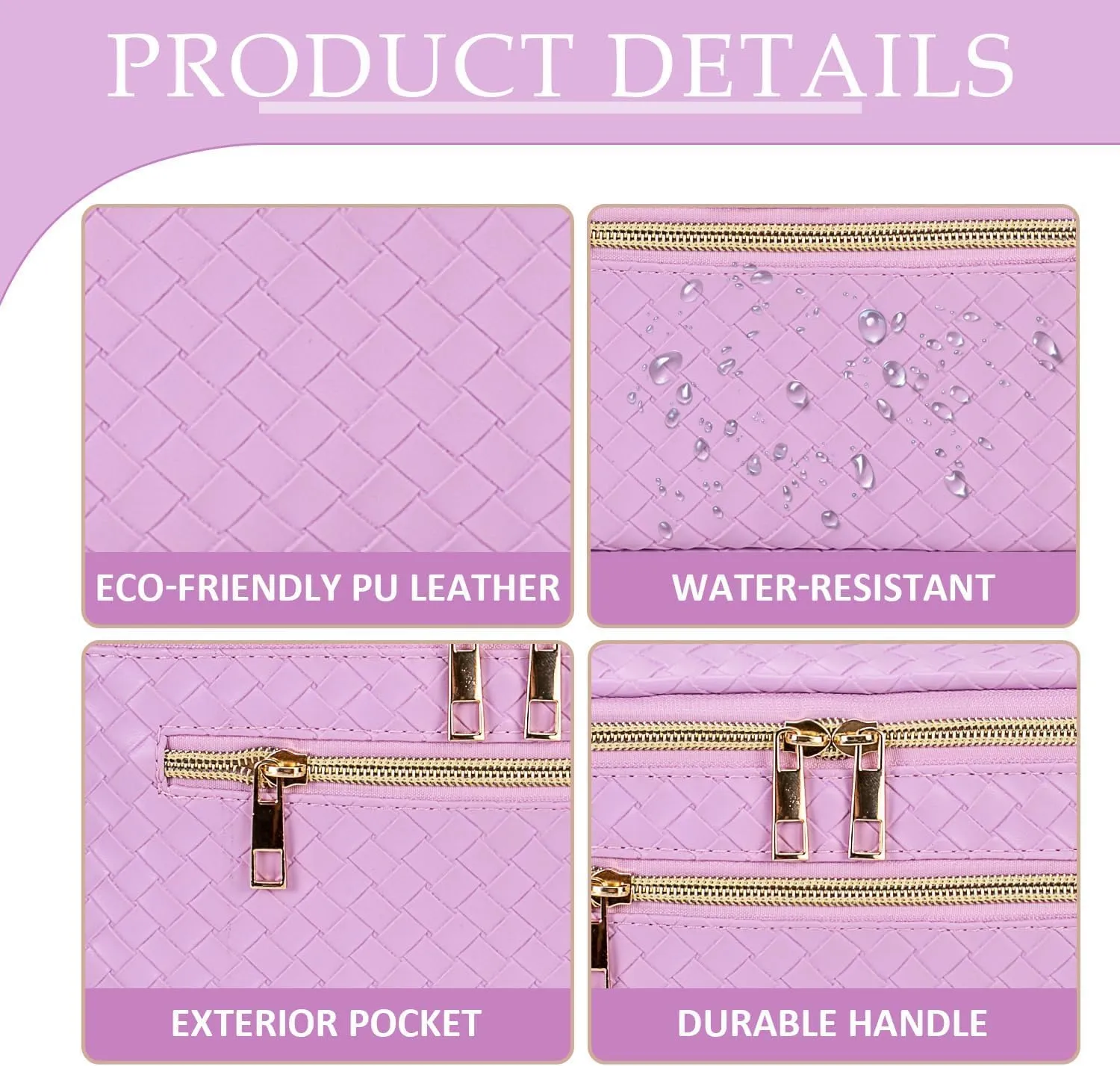 FITINI Large Makeup Bag Portable Cosmetic Bags,Travel Make-up Organize Leather Toiletry Bag for Women Purse With Handle Zipper Cosmetic Brush Pouch,Purple