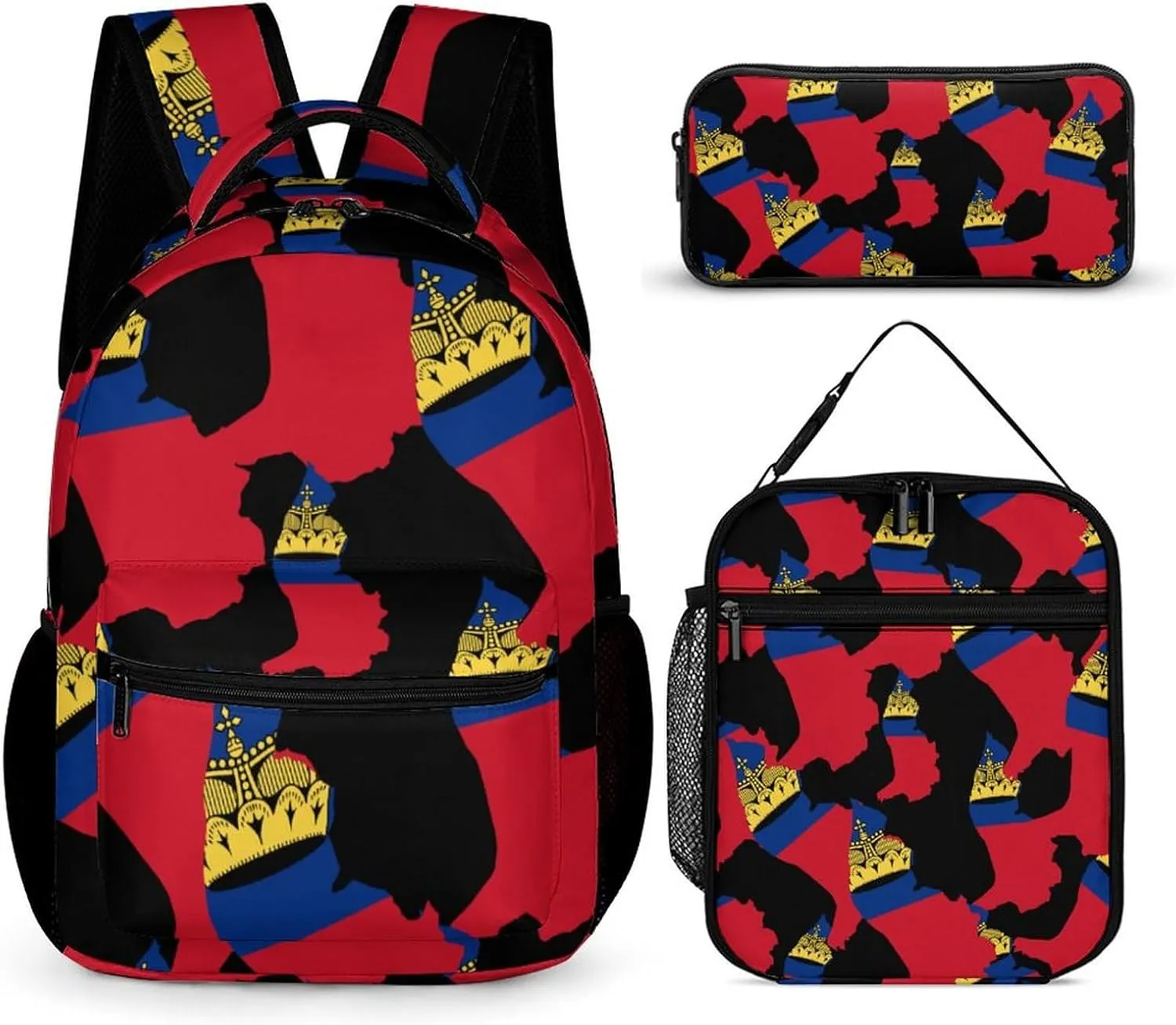 Flag Map of Liechtenstein Cute Backpack Set with Lunch Bag and Pencil Case Lightweight Bags Sets