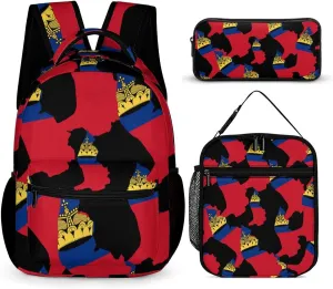 Flag Map of Liechtenstein Cute Backpack Set with Lunch Bag and Pencil Case Lightweight Bags Sets