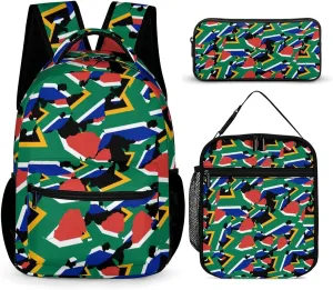 Flag Map of South Africa Cute Backpack Set with Lunch Bag and Pencil Case Lightweight Bags Sets