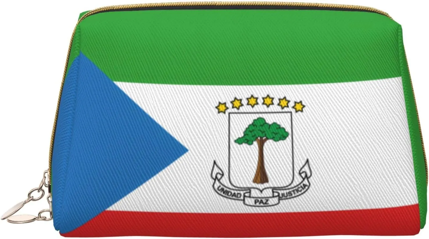 Flag of Equatorial Guinea Leather makeup bag, portable large-capacity makeup storage bag, carry-on travel with pocket makeup bag