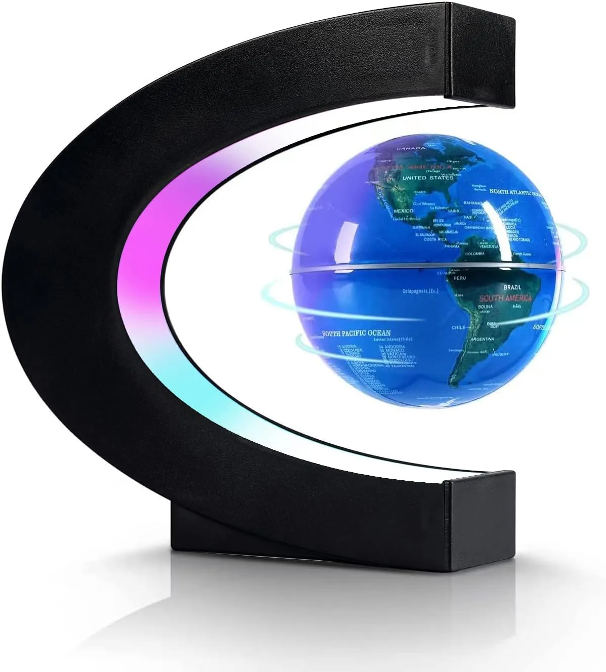 Flagest Magnetic Levitation Floating Globe, Levitating C Shape Globe with LED Lights for Education Home Office Desk Bookshelf Decor, Holiday Anniversary Creative Item(3.3 Inches)