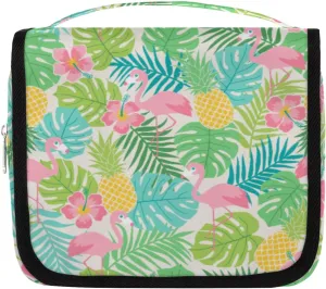 Flamingo Pineapple Hanging Toiletry Bag for Women Man, Palm Hibiscus Portable Travel Makeup Bag Water Resistant Travel Bag Bathroom Organizer Toiletries Bag for Cosmetics Essentials Accessories