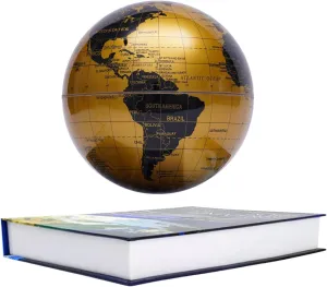 Floating Globe Lamp,6" World Geographic Globes Gold Magnetic Floating Levitating Globe Home Office Desk Decor Creative Birthday Christmas Gifts,360 Rotating