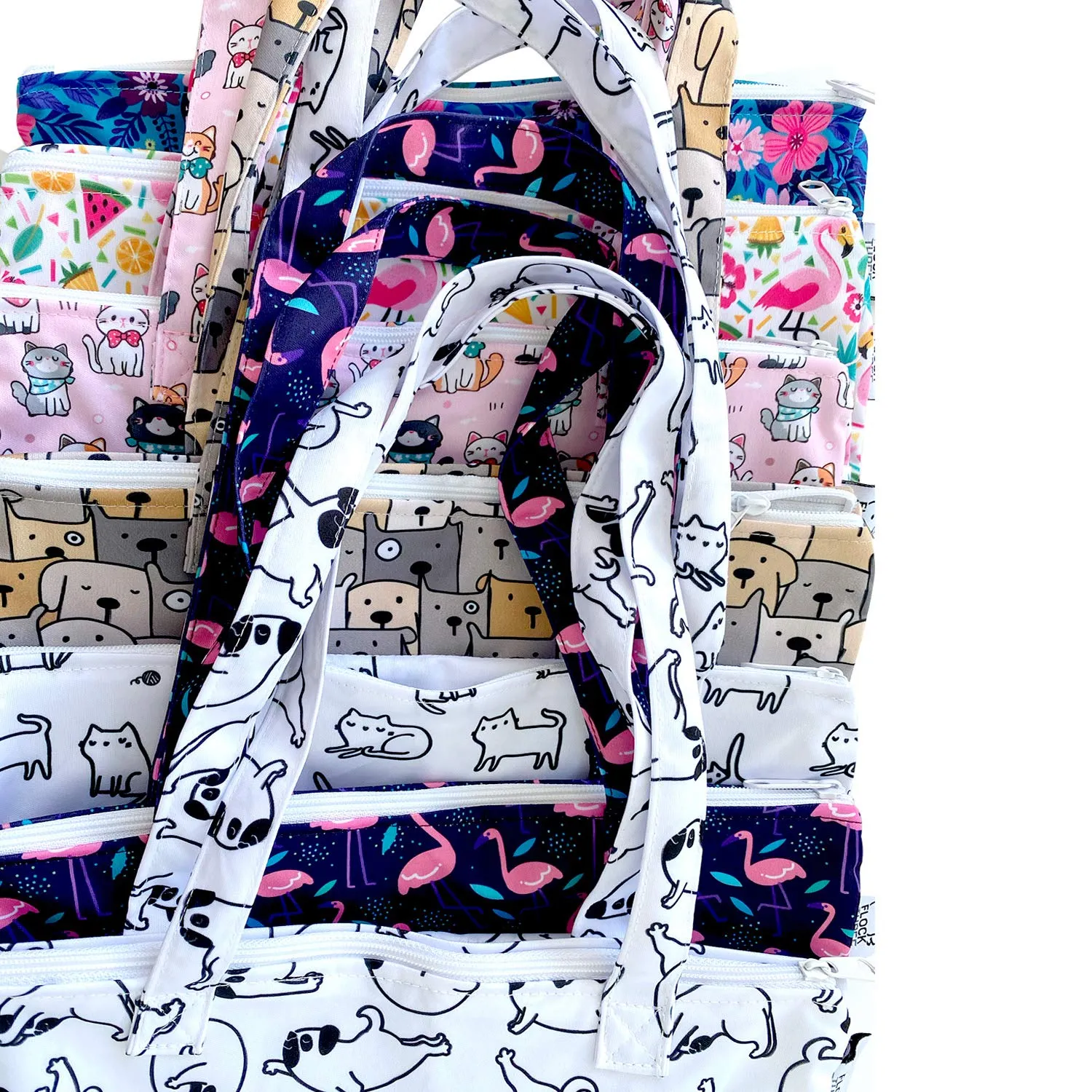 FLOCK THREE 2pcs Wet Dry Bag Waterproof Tote Reusable Wet Clothes Baby Diapers Stroller Swimsuit Travel Small Larger Electronics Toiletries Pouch Flower