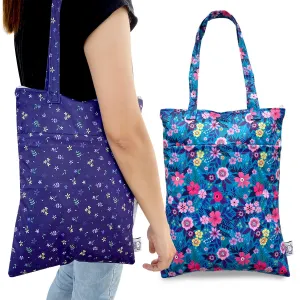 FLOCK THREE 2pcs Wet Dry Bag Waterproof Tote Reusable Wet Clothes Baby Diapers Stroller Swimsuit Travel Small Larger Electronics Toiletries Pouch Flower