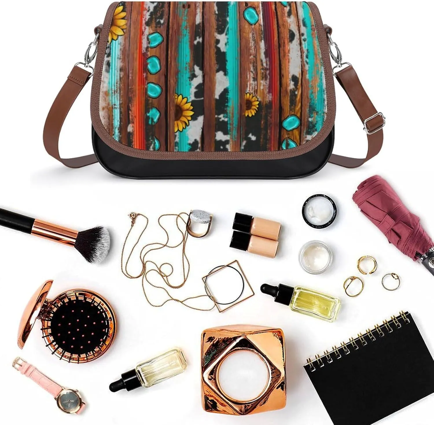 Flower Of Life Sacred Geometry Leather Decorative Crossbody Strap Backpack, Large Capacity Shoulder Bag