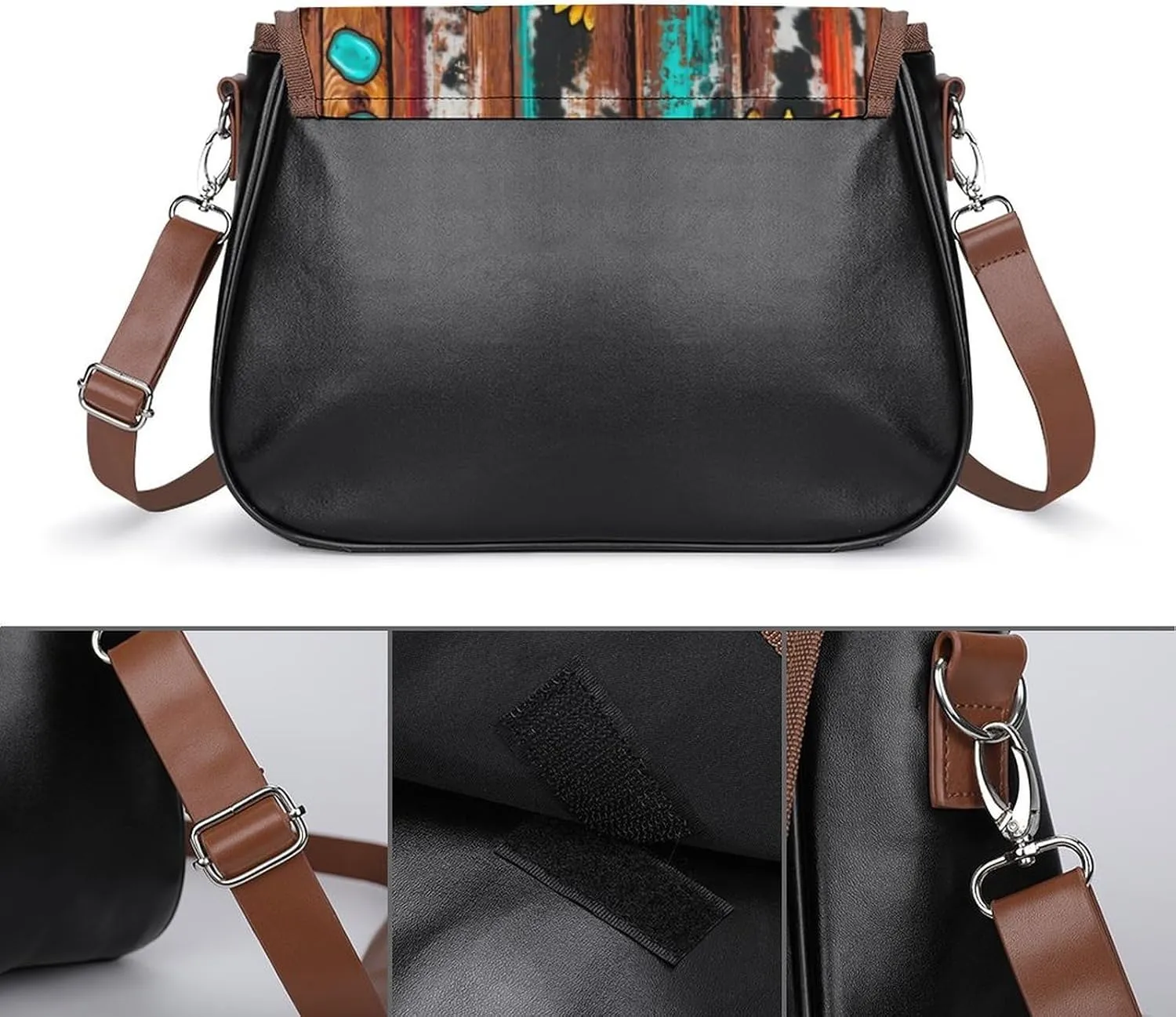 Flower Of Life Sacred Geometry Leather Decorative Crossbody Strap Backpack, Large Capacity Shoulder Bag