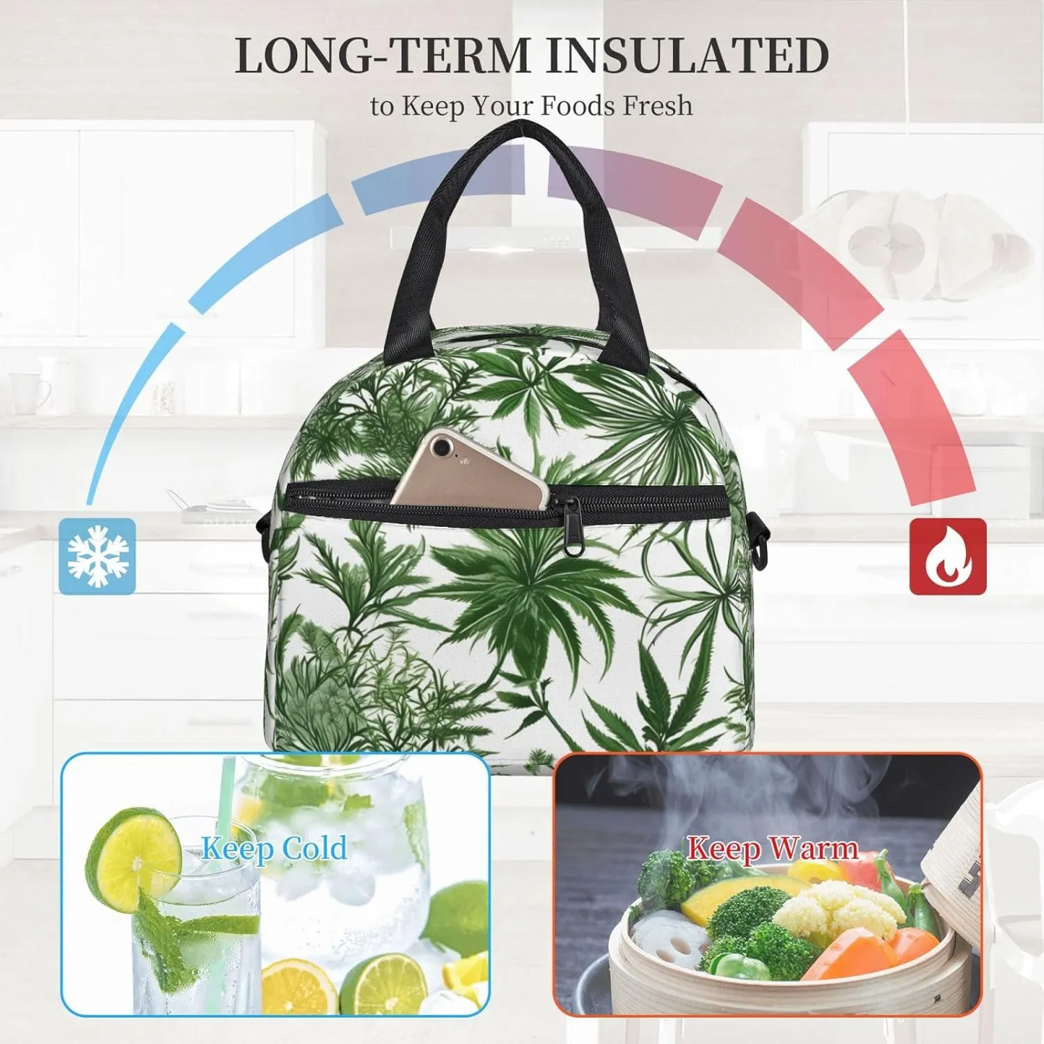 Flowering Herbs And Herbaceous Plants Insulated Lunch Box Lunch Bag For Women Men Adult Size Reusable For Work Travel Outings