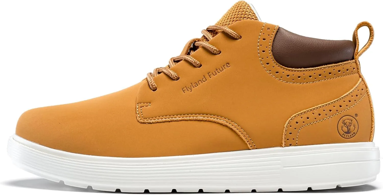 FLYLAND Men's Fashion Sneakers Chukaa Boots Leather Shoes Lace Up Lightweight Dress Boots Walking Driving Shoes