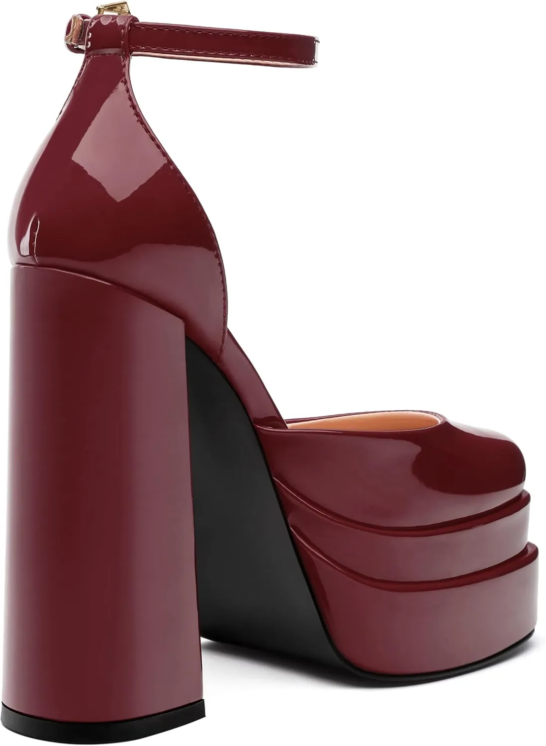 FOGEENA Platform Chunky Heels for Women Block High Heels Patent Closed Round Toe Ankle Strap 5.9 Inch Pumps Fashion Dating Prom Party Dress Shoes