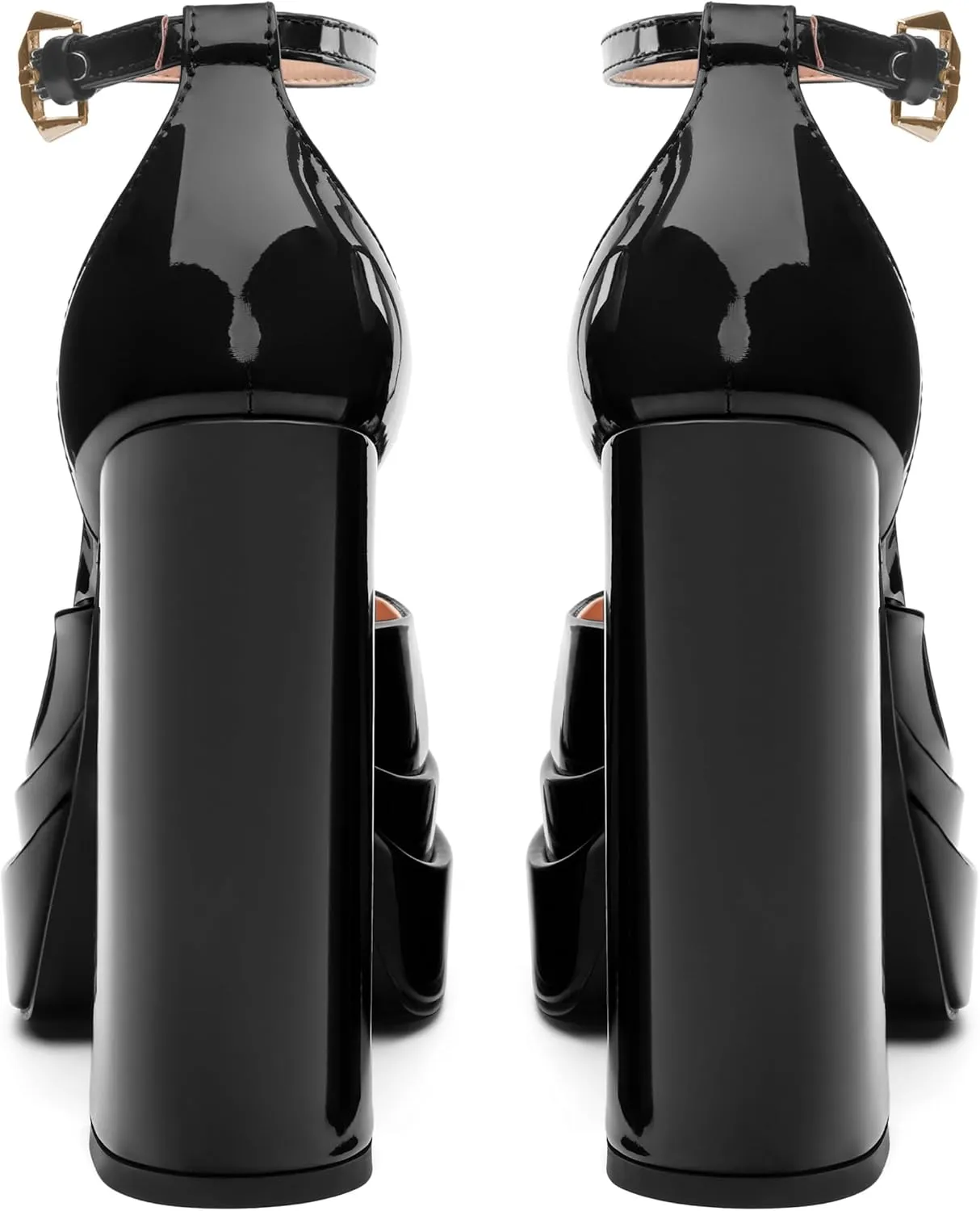 FOGEENA Platform Chunky Heels for Women Block High Heels Patent Closed Round Toe Ankle Strap 5.9 Inch Pumps Fashion Dating Prom Party Dress Shoes