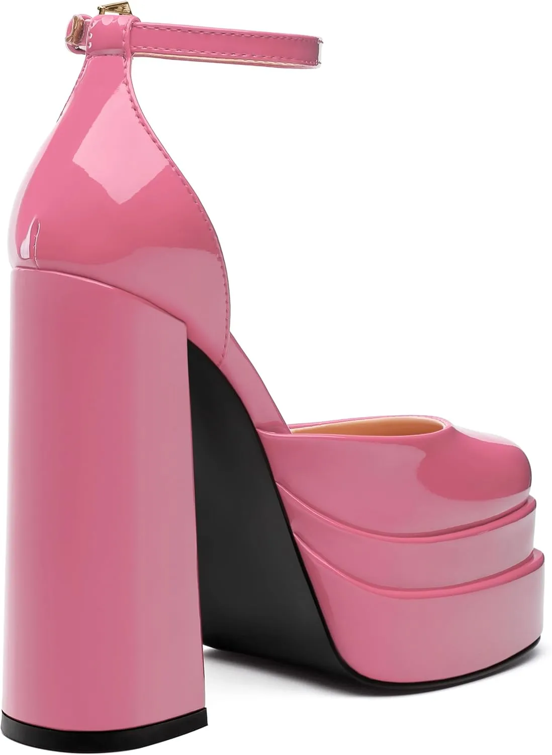 FOGEENA Platform Chunky Heels for Women Block High Heels Patent Closed Round Toe Ankle Strap 5.9 Inch Pumps Fashion Dating Prom Party Dress Shoes