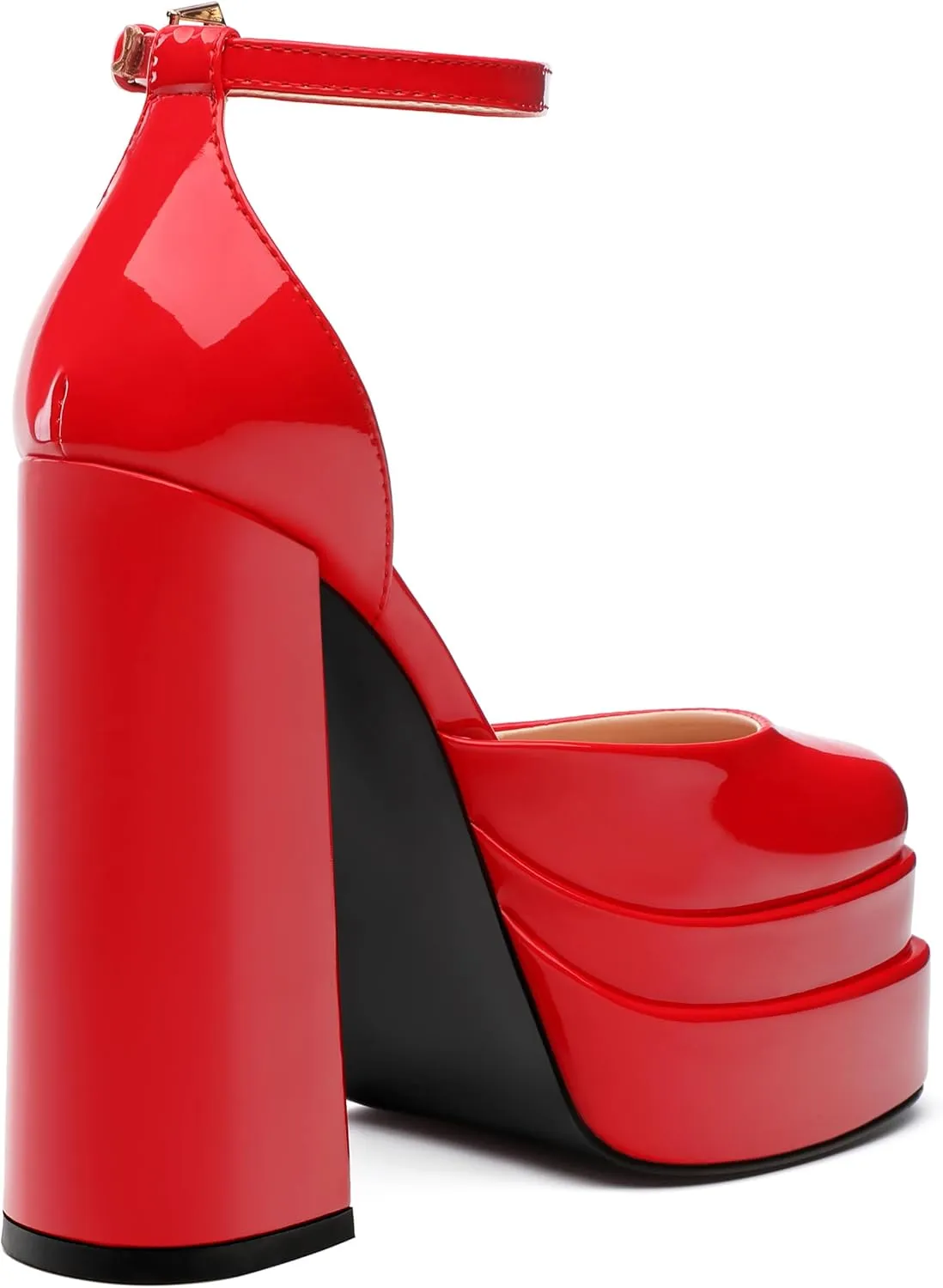 FOGEENA Platform Chunky Heels for Women Block High Heels Patent Closed Round Toe Ankle Strap 5.9 Inch Pumps Fashion Dating Prom Party Dress Shoes