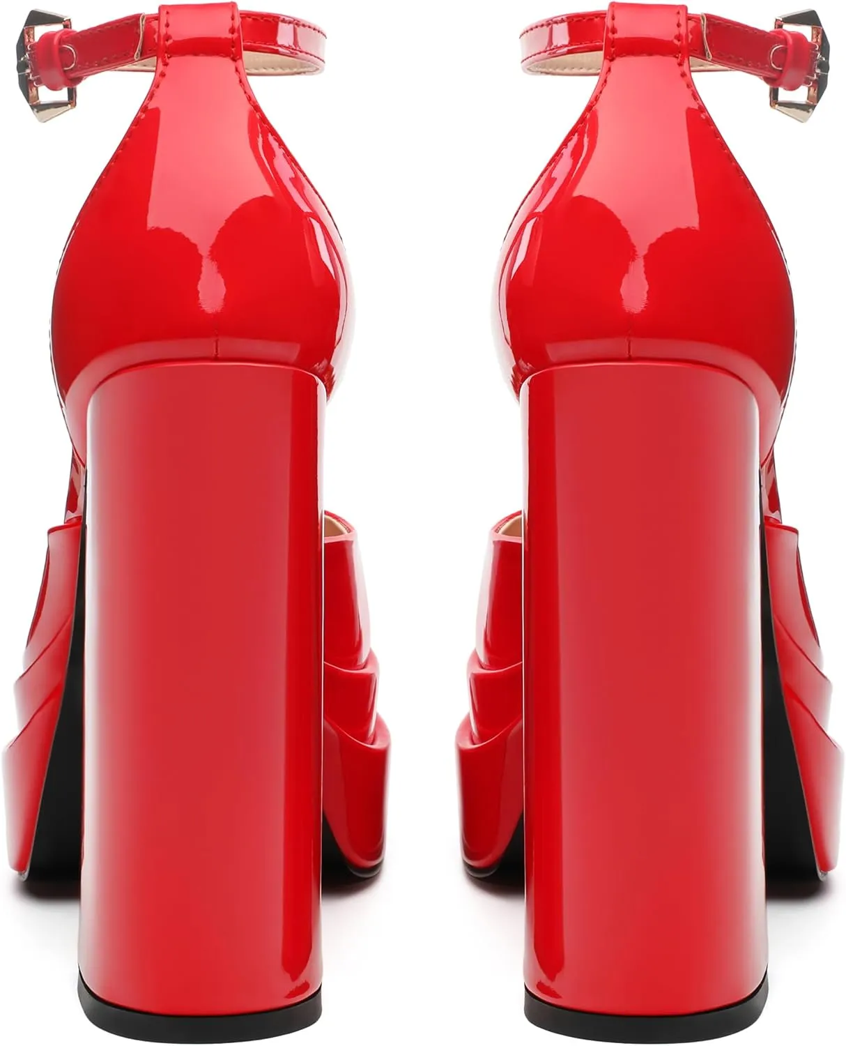 FOGEENA Platform Chunky Heels for Women Block High Heels Patent Closed Round Toe Ankle Strap 5.9 Inch Pumps Fashion Dating Prom Party Dress Shoes