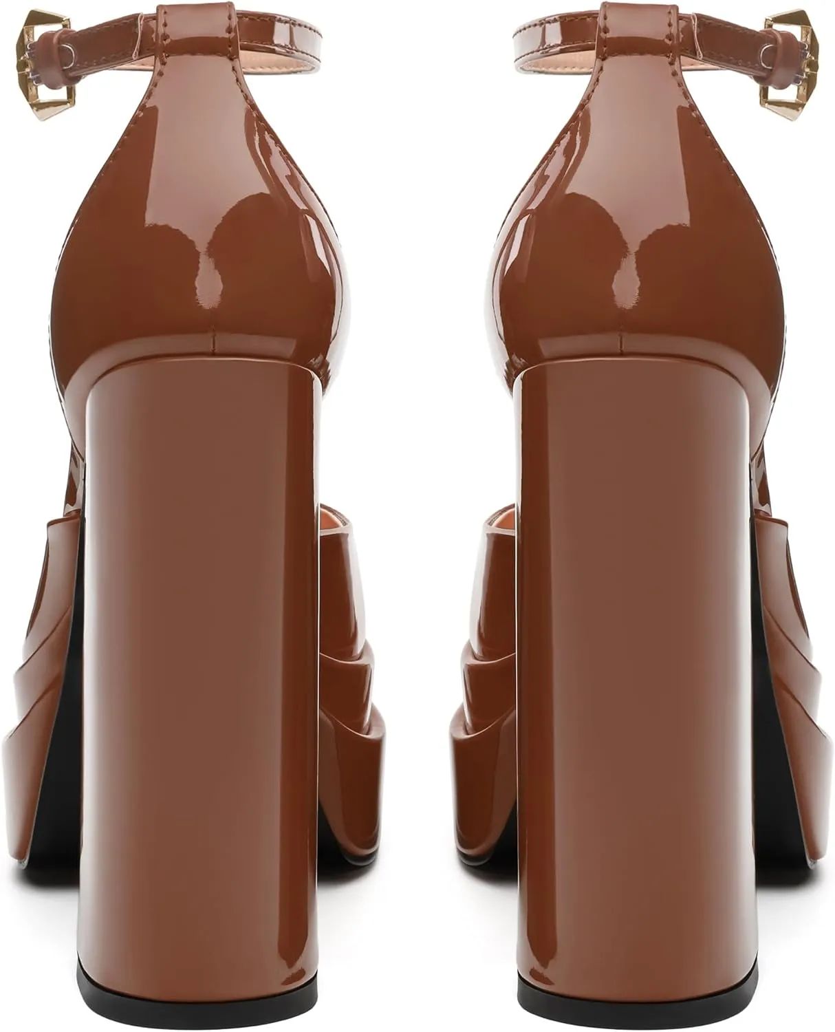 FOGEENA Platform Chunky Heels for Women Block High Heels Patent Closed Round Toe Ankle Strap 5.9 Inch Pumps Fashion Dating Prom Party Dress Shoes