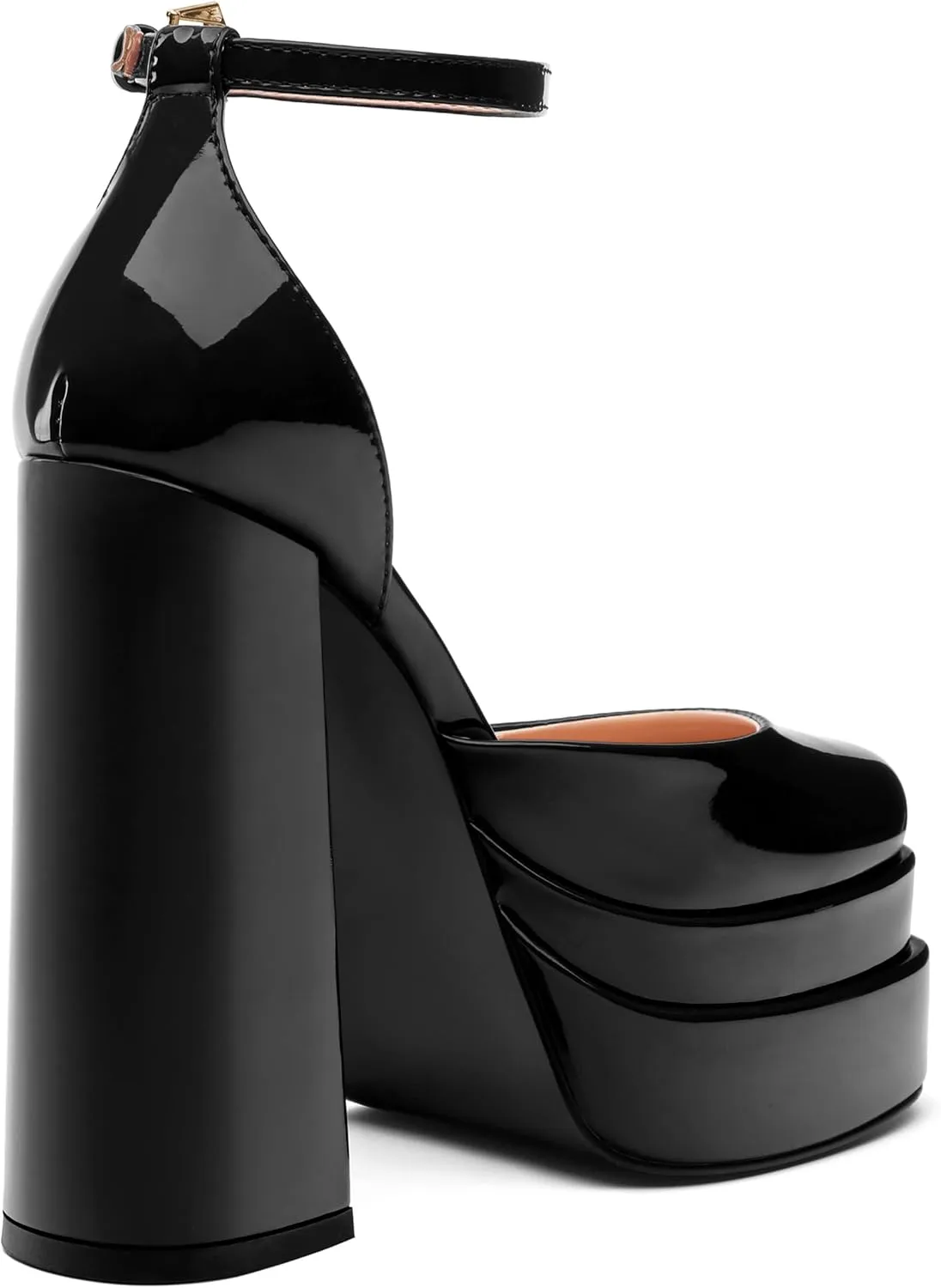 FOGEENA Platform Chunky Heels for Women Block High Heels Patent Closed Round Toe Ankle Strap 5.9 Inch Pumps Fashion Dating Prom Party Dress Shoes