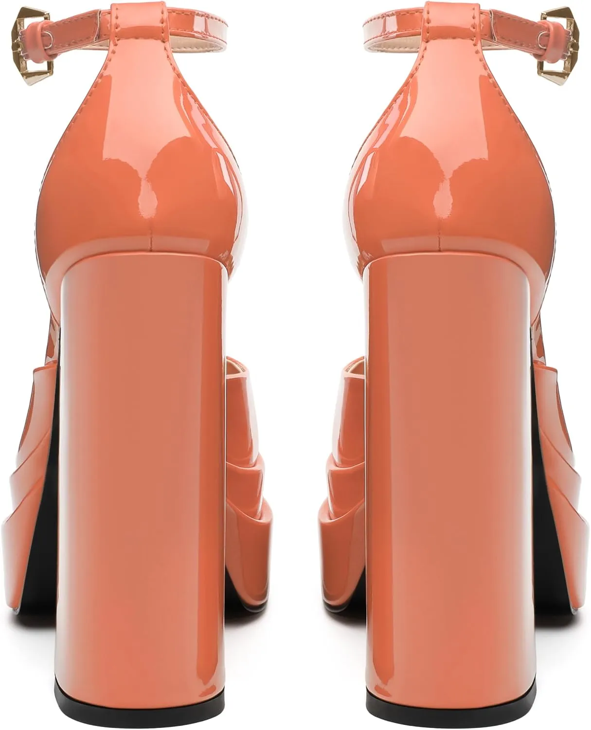 FOGEENA Platform Chunky Heels for Women Block High Heels Patent Closed Round Toe Ankle Strap 5.9 Inch Pumps Fashion Dating Prom Party Dress Shoes