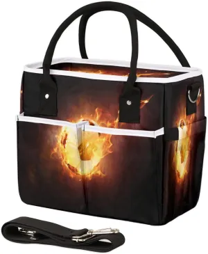 Football Fire Flames Burn Lunch Bag Waterproof Reusable Lunch Bags Leakproof Thermal with Adjustable Shoulder Strap Soft Lunch Box for Office Work Picnic Hiking Beach