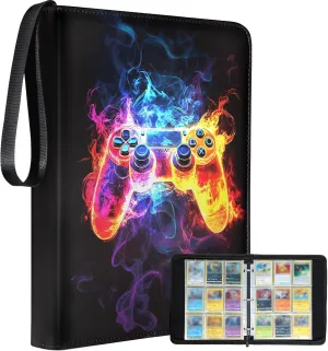 for 9 Pocket Card Binder Large Capacity for 900 Cards - Trading Card Collection Album Folder Double Sided Pocket with Zipper Game Pattern Design for Men Boys Teens for Sports Cards Game Cards