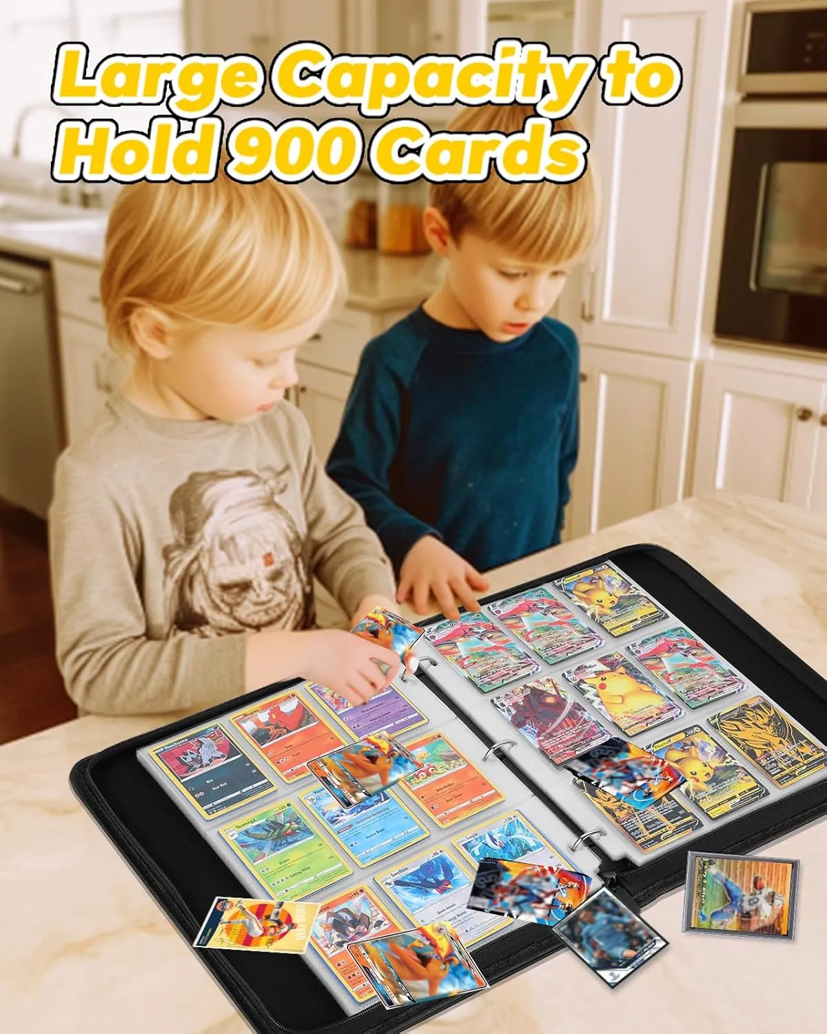 for 9 Pocket Card Binder Large Capacity for 900 Cards - Trading Card Collection Album Folder Double Sided Pocket with Zipper Game Pattern Design for Men Boys Teens for Sports Cards Game Cards