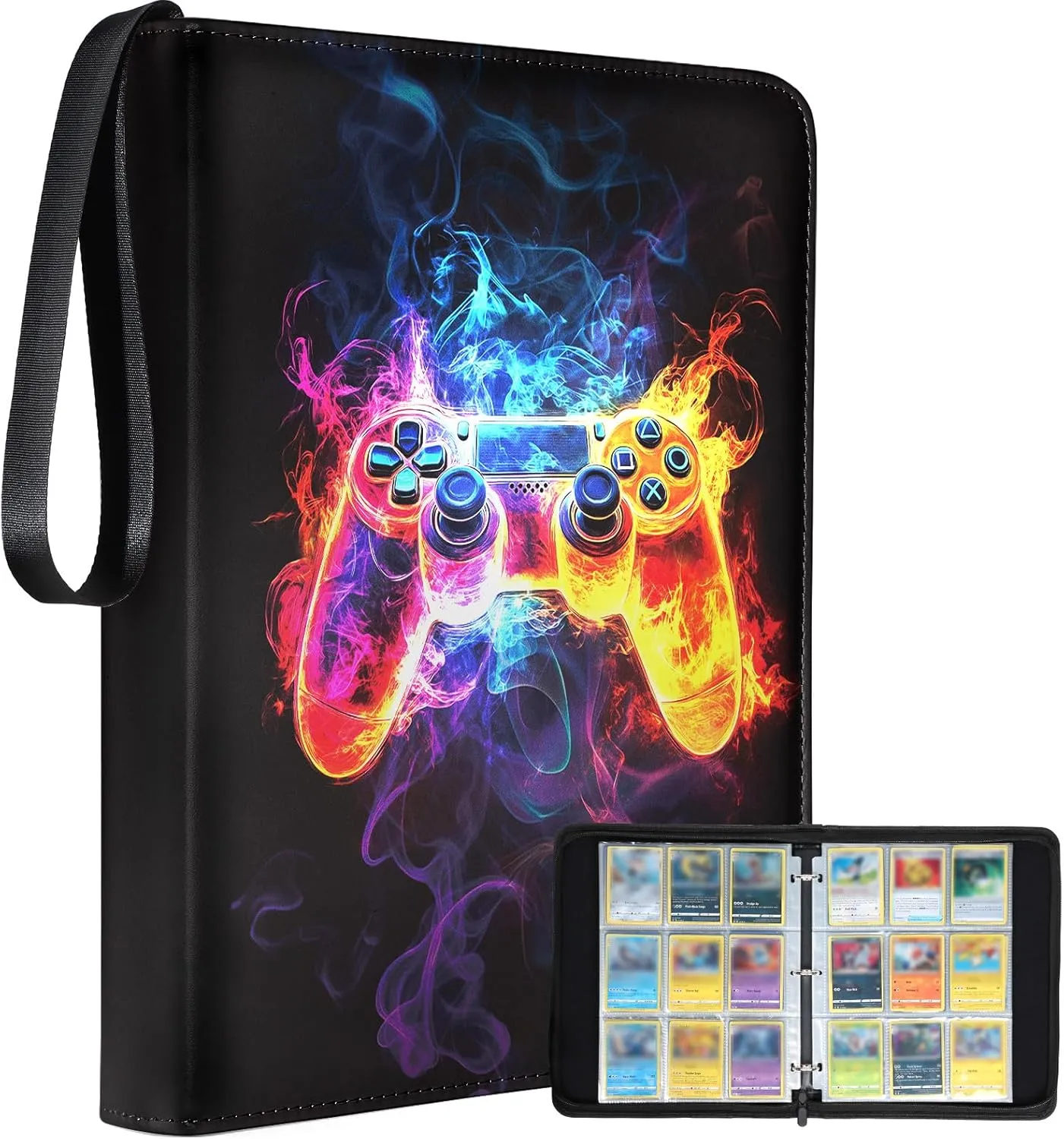 for 9 Pocket Card Binder Large Capacity for 900 Cards - Trading Card Collection Album Folder Double Sided Pocket with Zipper Game Pattern Design for Men Boys Teens for Sports Cards Game Cards
