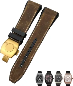 For Franck Muller Watch Band 28mm Cowhide Silicone Watch Strap Nylon Rubber Folding Buckle Watch Bands For Men Bracelet