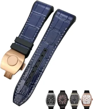 For Franck Muller Watch Band 28mm Cowhide Silicone Watch Strap Nylon Rubber Folding Buckle Watch Bands For Men Bracelet