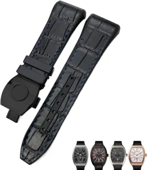 For Franck Muller Watch Band 28mm Cowhide Silicone Watch Strap Nylon Rubber Folding Buckle Watch Bands For Men Bracelet