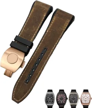 For Franck Muller Watch Band 28mm Cowhide Silicone Watch Strap Nylon Rubber Folding Buckle Watch Bands For Men Bracelet