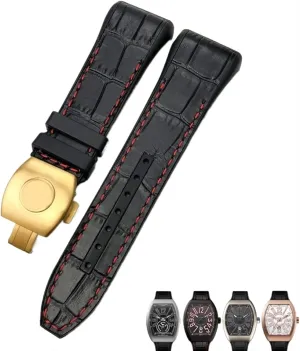 For Franck Muller Watch Band 28mm Cowhide Silicone Watch Strap Nylon Rubber Folding Buckle Watch Bands For Men Bracelet