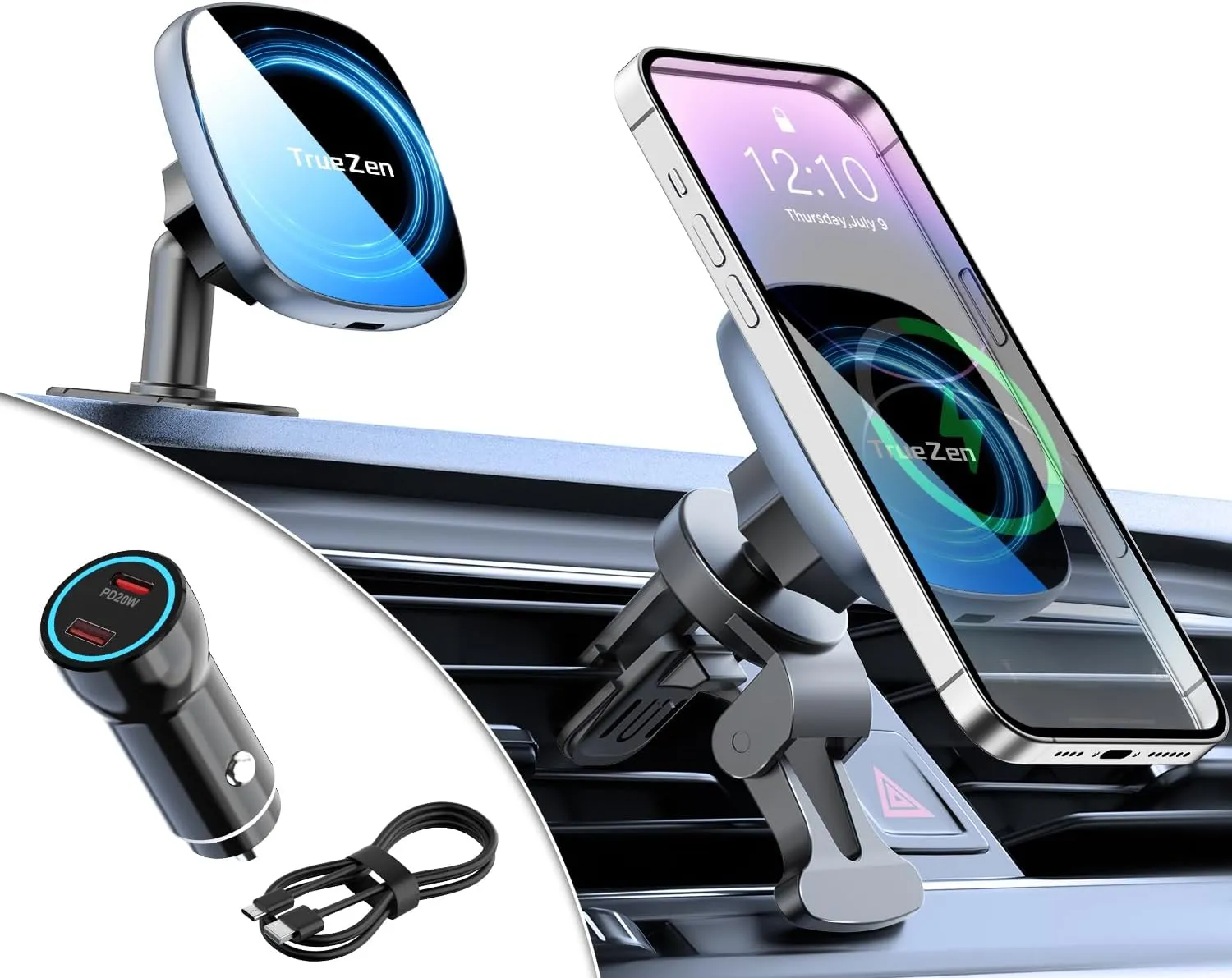 for Magsafe Car Mount Charger with USB C Car Power Adapter,15W Magnetic CD Slot Phone Holders for Your Car Accessories for Women,Men,Fathers Day for Gifts,Phone Chargers for Apple Iphone 12-16 Pro Max
