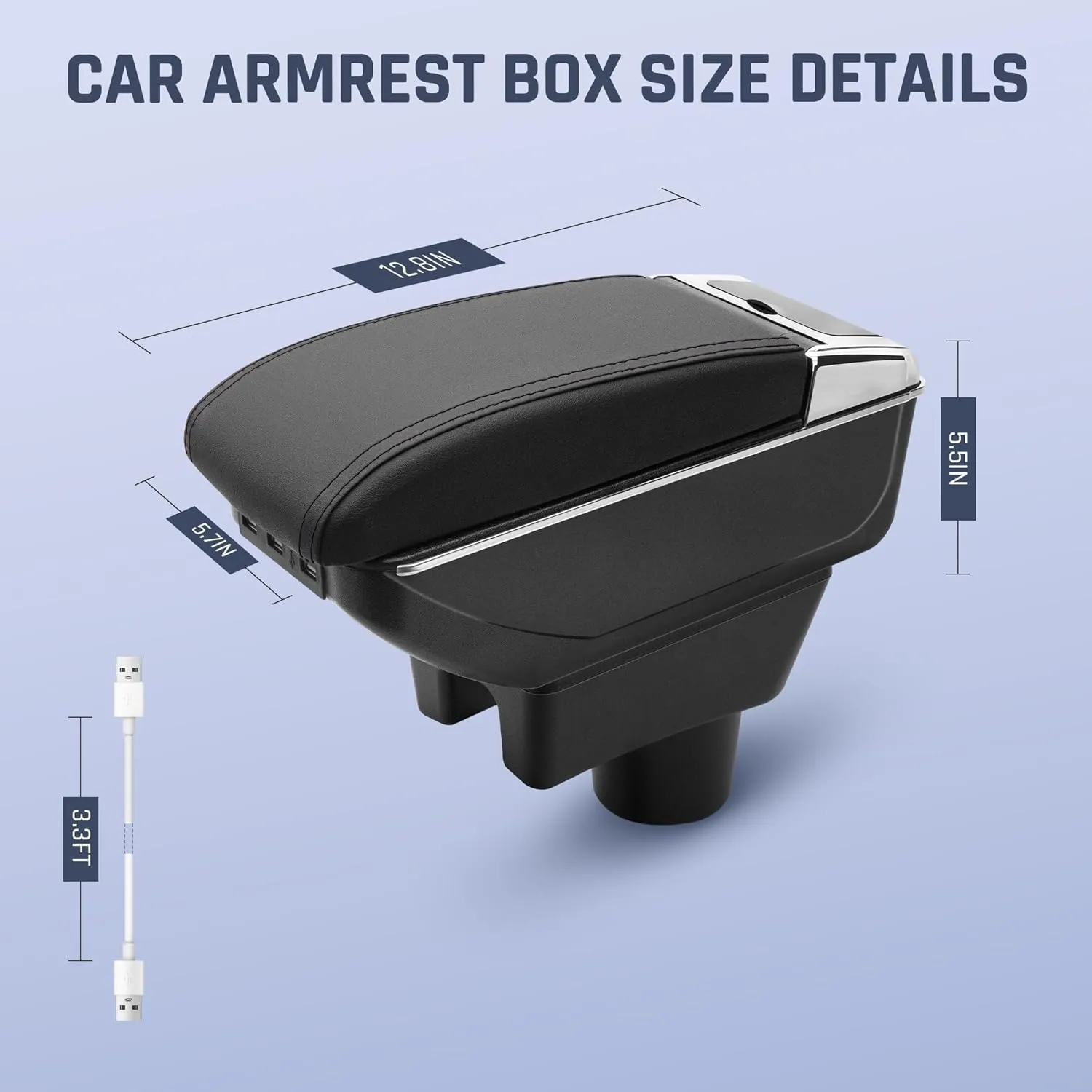 for Mitsubishi Mirage Attrage 2014-2024 Armrest Box with 7 USB Ports Center Storage Box Double-Layer Hand Centre Consoles with Cup Holder (7 USB Ports, Black Thread)