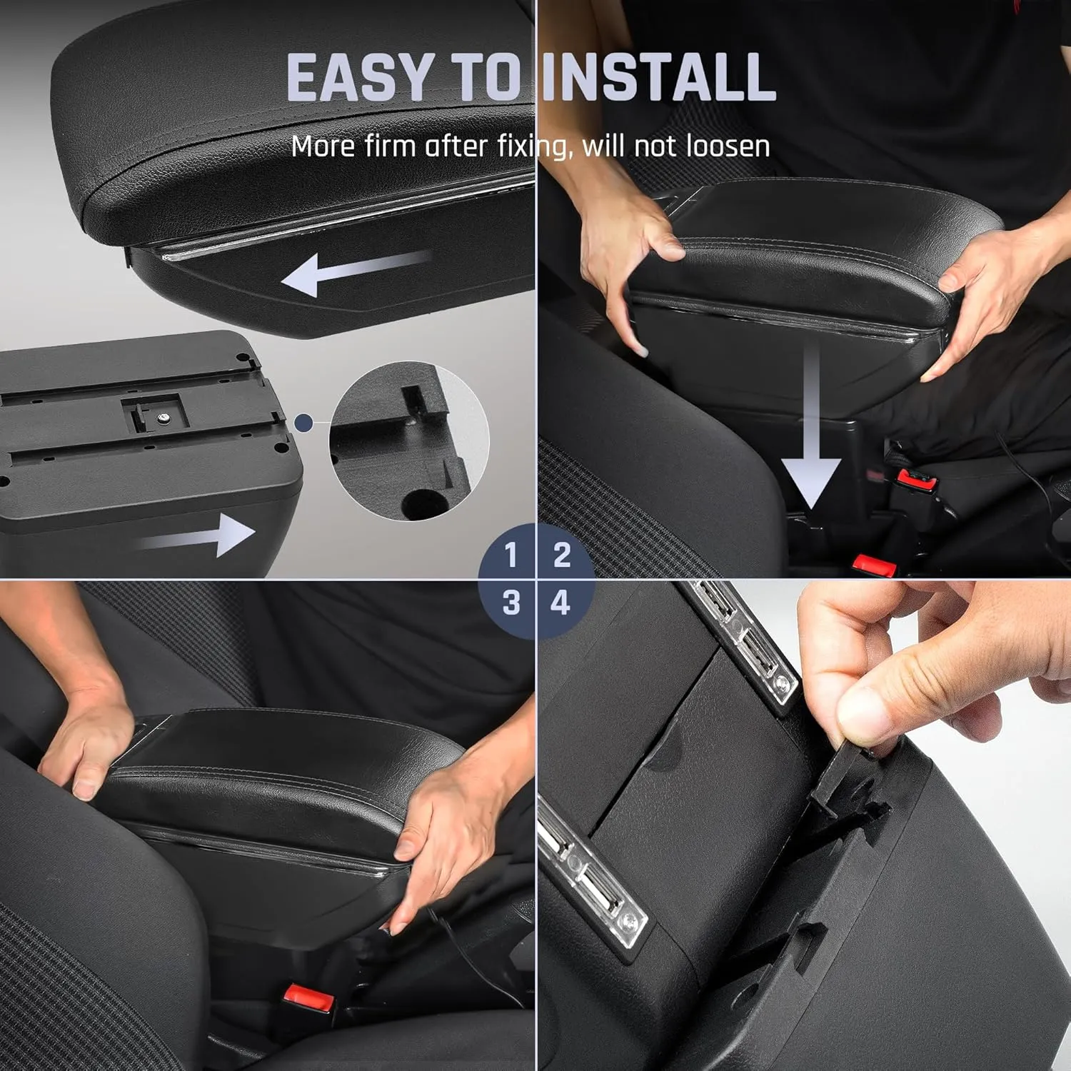 for Mitsubishi Mirage Attrage 2014-2024 Armrest Box with 7 USB Ports Center Storage Box Double-Layer Hand Centre Consoles with Cup Holder (7 USB Ports, Black Thread)