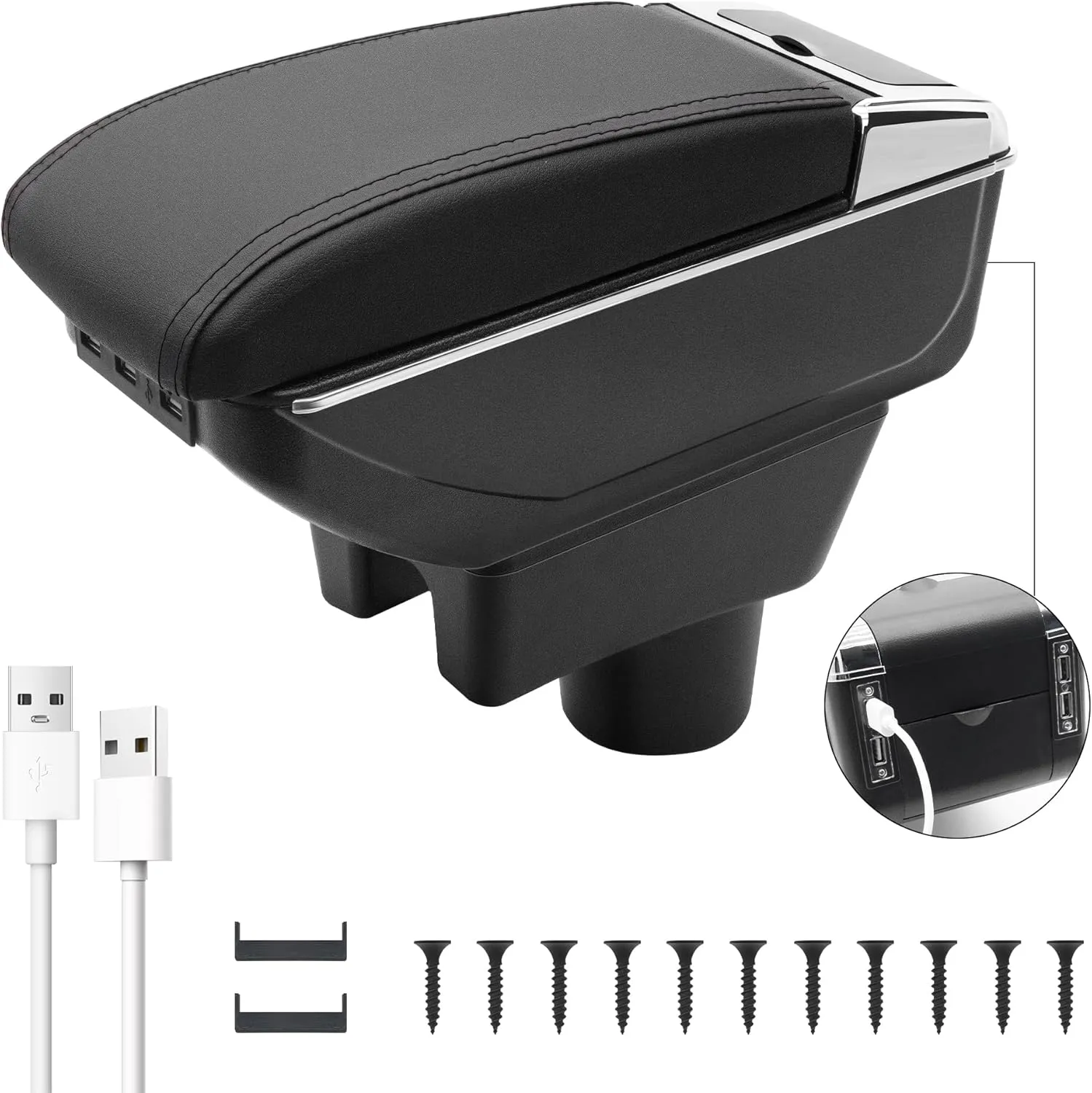 for Mitsubishi Mirage Attrage 2014-2024 Armrest Box with 7 USB Ports Center Storage Box Double-Layer Hand Centre Consoles with Cup Holder (7 USB Ports, Black Thread)