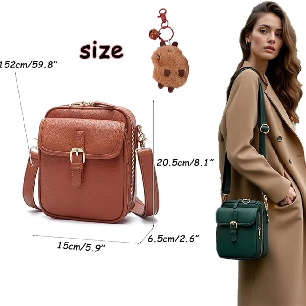 Forcipower Crossbody Bag, Leather Crossbody Bag for Women Men, Vintage Cross Body Shoulder Purse with Card Slots