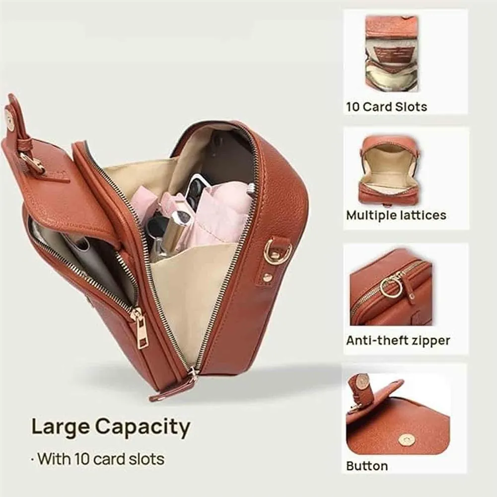 Forcipower Crossbody Bag, Leather Crossbody Bag for Women Men, Vintage Cross Body Shoulder Purse with Card Slots