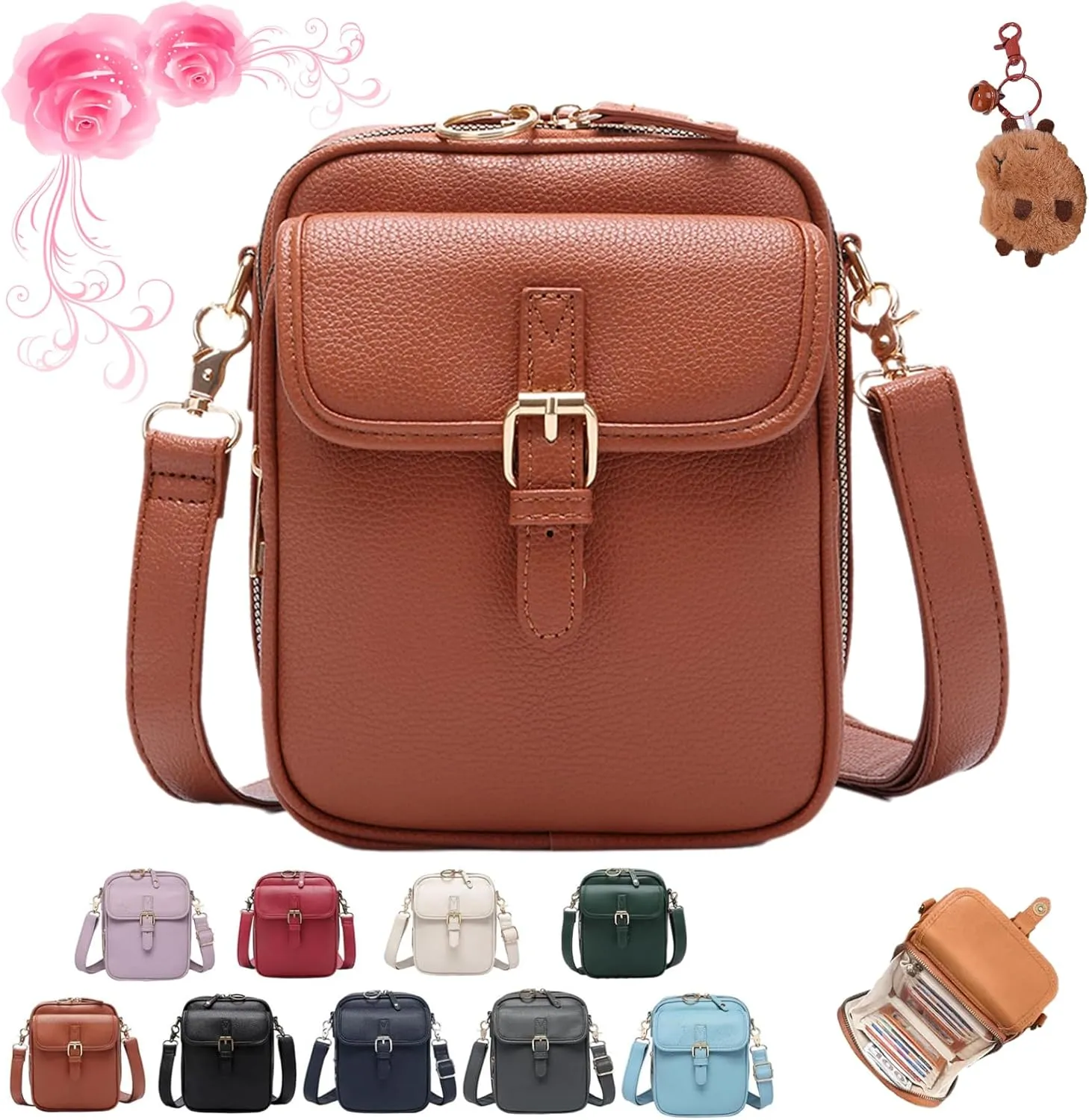 Forcipower Crossbody Bag, Leather Crossbody Bag for Women Men, Vintage Cross Body Shoulder Purse with Card Slots