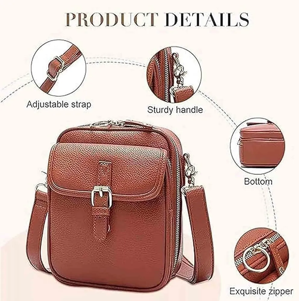 Forcipower Crossbody Bag, Leather Crossbody Bag for Women Men, Vintage Cross Body Shoulder Purse with Card Slots