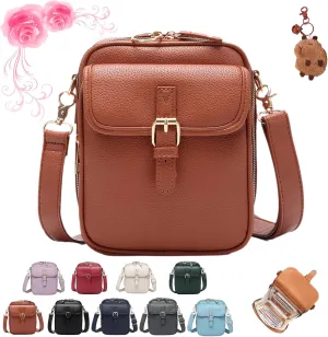 Forcipower Crossbody Bag, Leather Crossbody Bag for Women Men, Vintage Cross Body Shoulder Purse with Card Slots