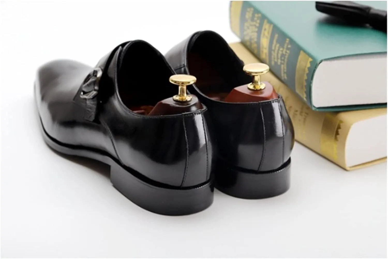 Formal Dress Shoes for Men Slip On Monk Strap Round Toe Cowhide Low Top Slip Resistant Block Heel Anti-Slip Non Slip Outdoor Suitable for Many Occasions