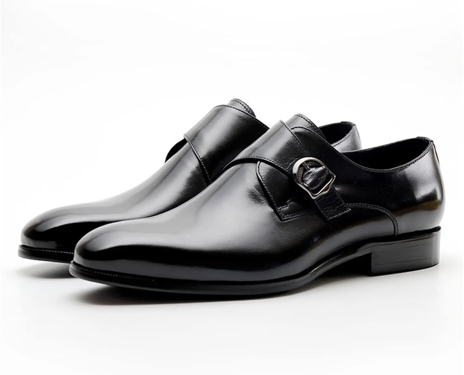 Formal Dress Shoes for Men Slip On Monk Strap Round Toe Cowhide Low Top Slip Resistant Block Heel Anti-Slip Non Slip Outdoor Suitable for Many Occasions