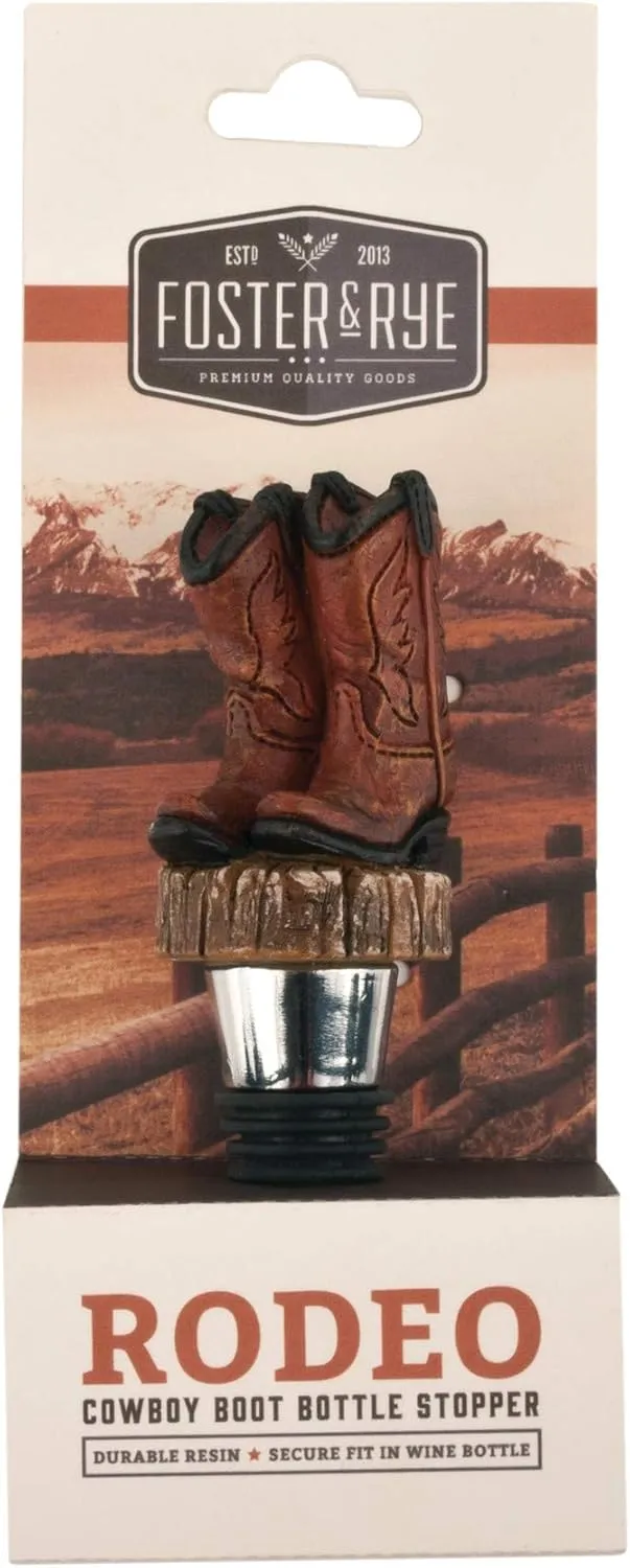 Foster & Rye Cowboy Boot Bottle Stopper, Rustic Western Bottle Topper for Whiskey, Bourbon, and Wine, Great for Holidays, Weddings, and Housewarmings, Perfect Gifts for Men & Women, Set of 1
