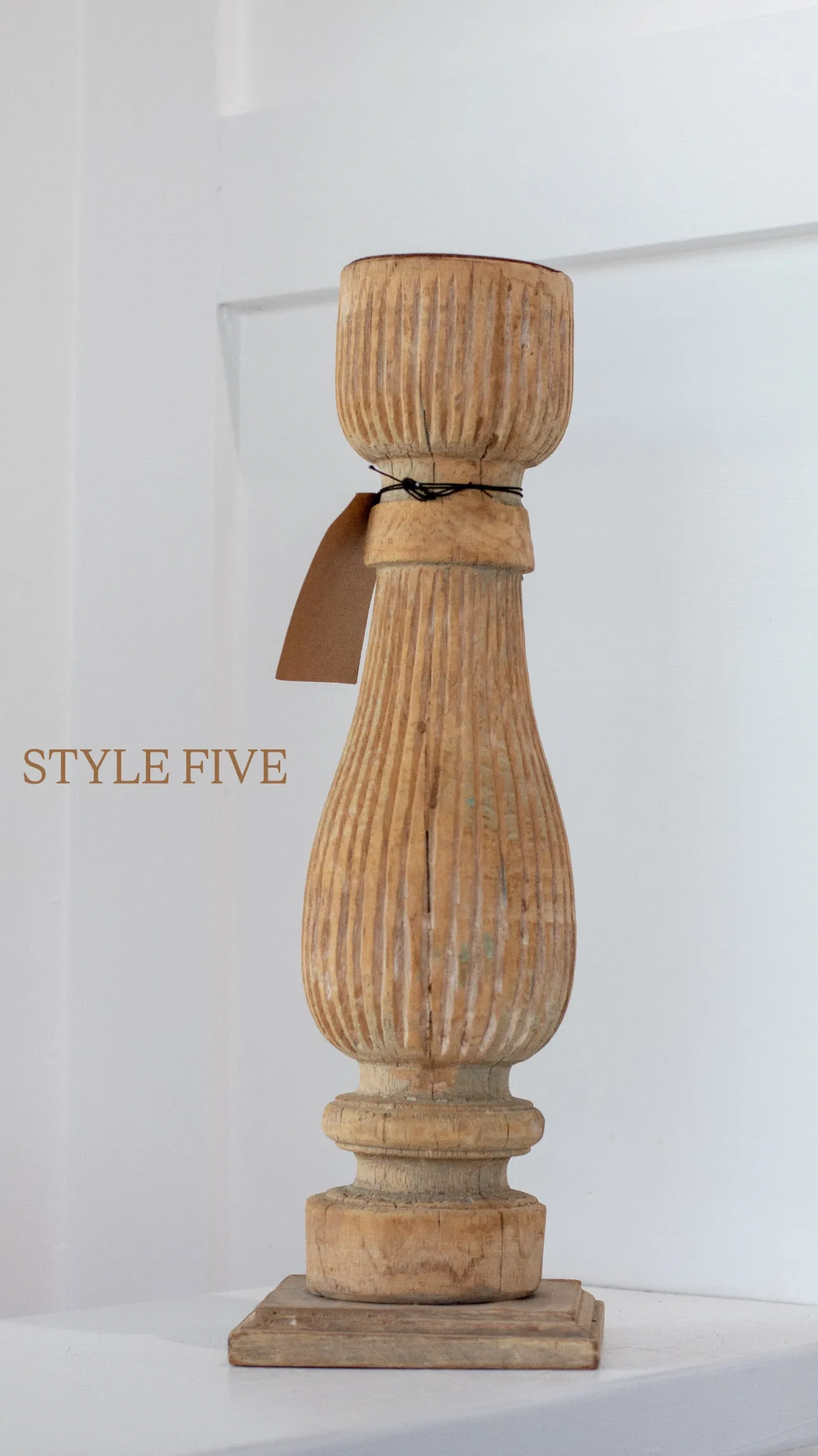 Found Hand-Carved Wood Table Leg Pillar Candle