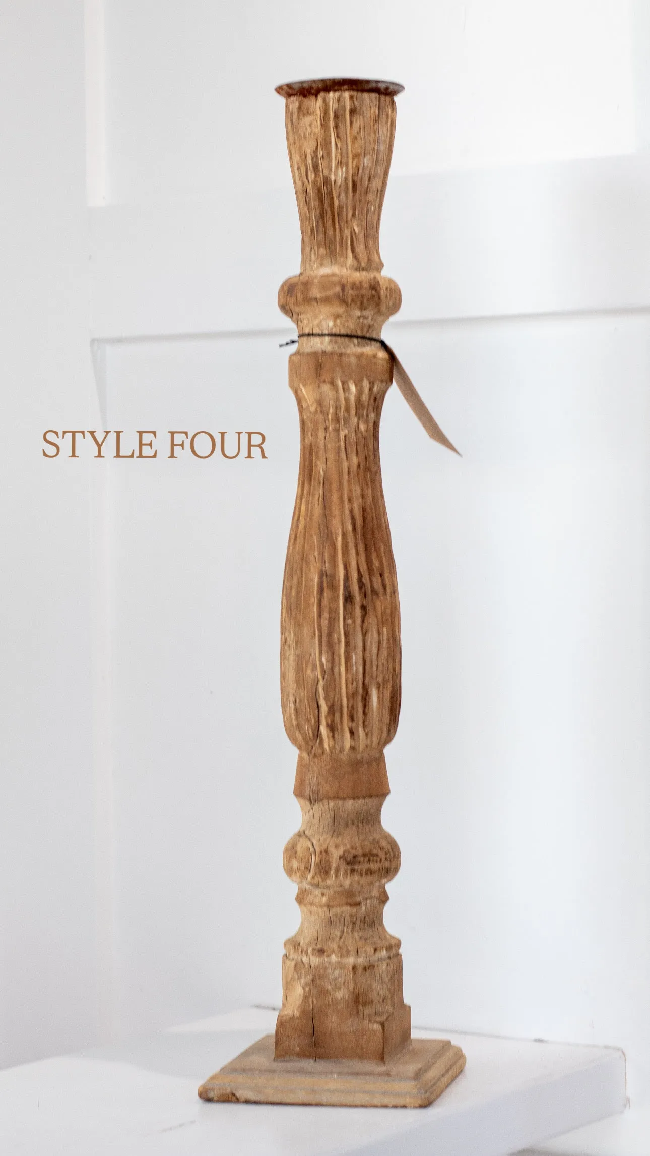 Found Hand-Carved Wood Table Leg Pillar Candle