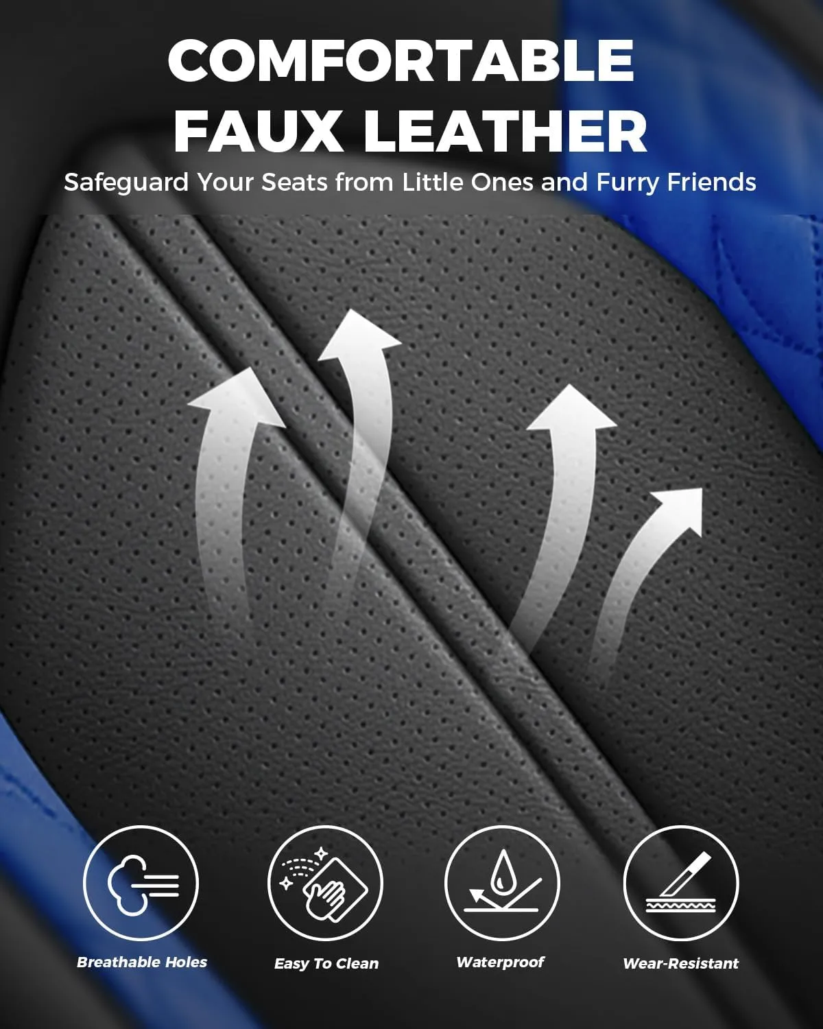 FREESOO Car Seat Covers Only Front 2pc, Breathable Faux Leather Seat Covers for Cars, Automotive Universal Seat Cover Protector Fit for Most Sedan SUV Pick-up Truck(BlackBlue)
